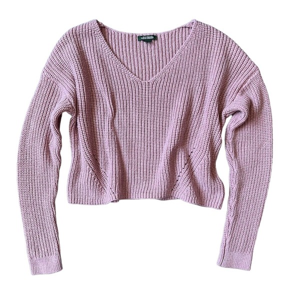 Wild Fable Cropped Sweater Purple Sparkly V-Neck Size Small S Long Sleeve Crop - Picture 1 of 10